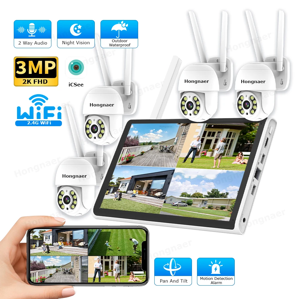 Home Security Camera System - 2026 Hongnaer 3MP 4-kanaals WiFi Home