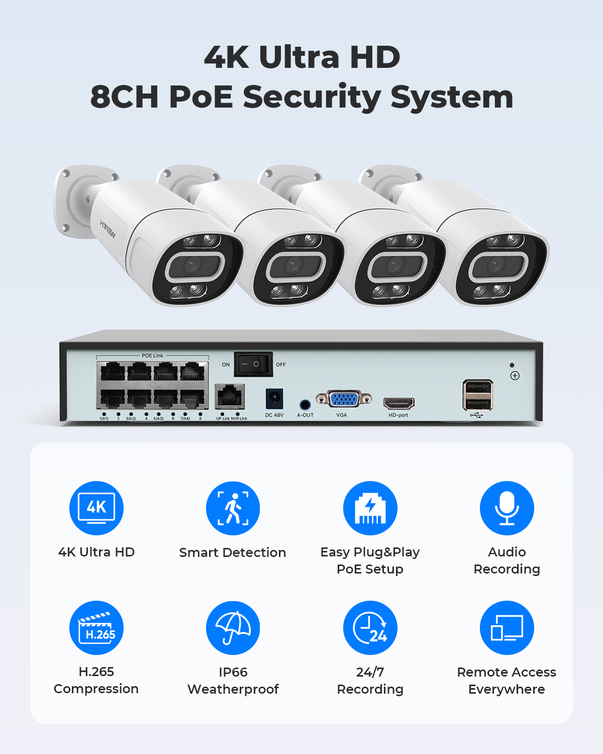 H.View 4K 5Mp 8Mp PoE CCTV bev - Home Security Camera System recensie en prijs